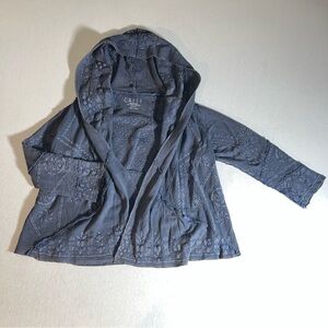 Caite 100% Cotton Handmade Embroidered Blue Open Nova Hoodie, Women’s Medium